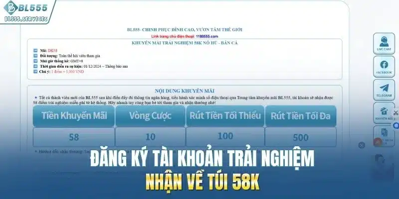 Đăng ký tài khoản trải nghiệm nhận về túi 58K